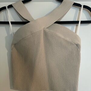 Babaton Beige Cross-Strap Crop Top